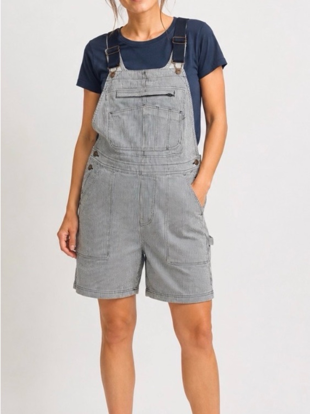 Duluth Trading Co Rootstock Gardening Short Overalls M Hickory Railroad Stripe